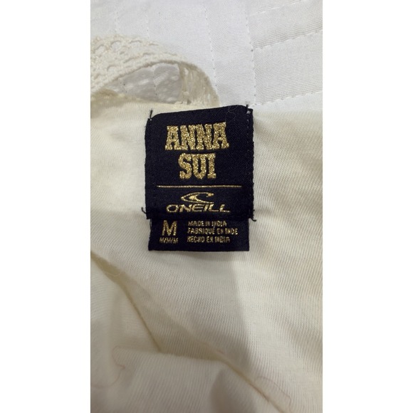 Anna Sui O'Neill Cream Crochet Lace Halter Dress Fringe Hem Sz M CUTE Beach - Picture 4 of 7